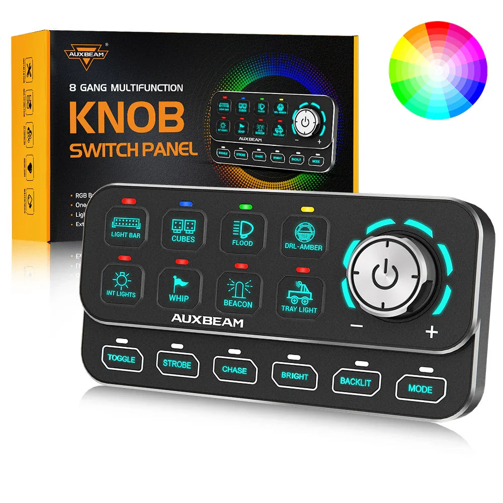 🆕KS-80 Knob RGB Switch Panel MAX 120A ,Light Dimming, Dynamic Chase, Four External Triggers, 4 Modes — Auxbeam product