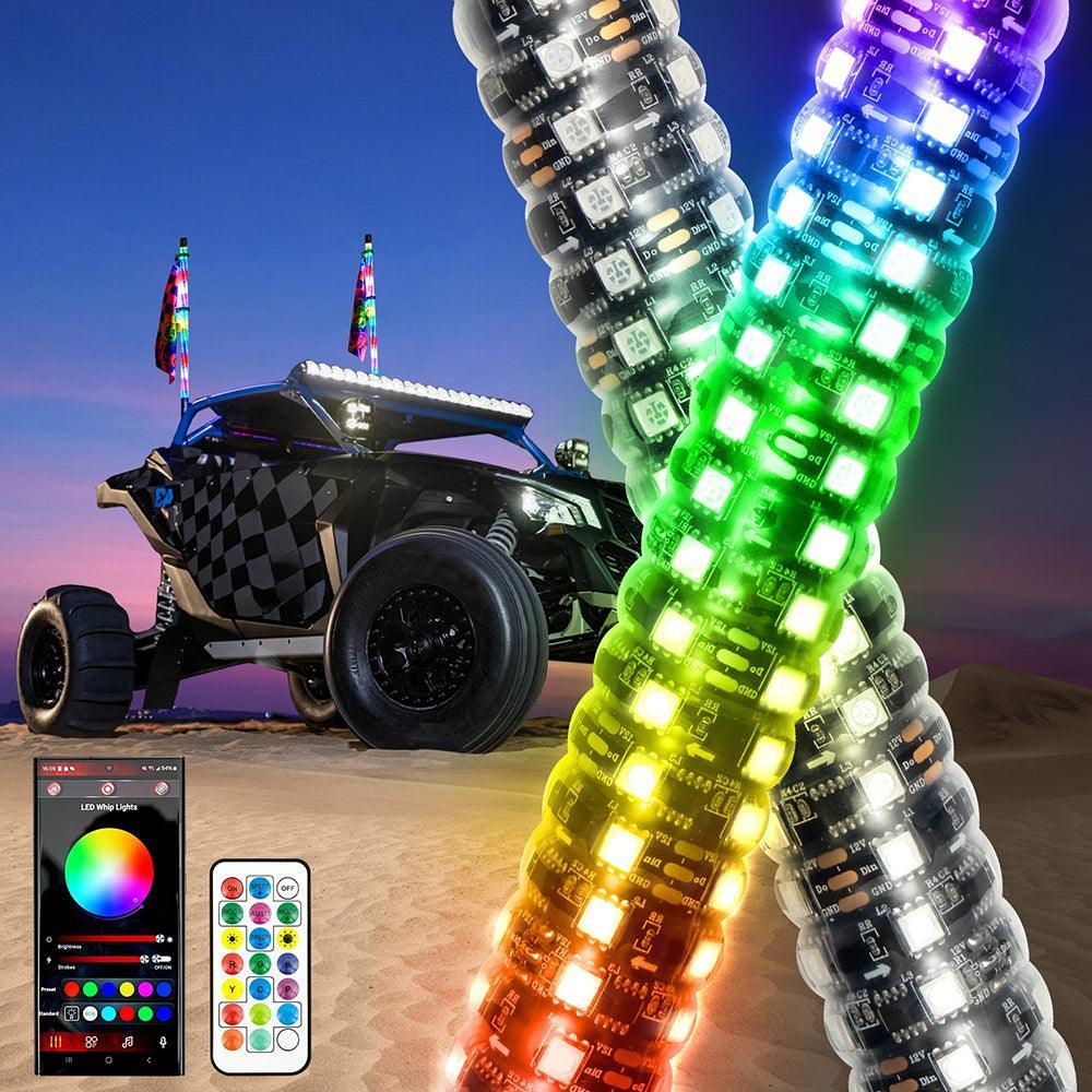 New 2.8FT LED RGB Whip Lights with Turn Signal & Brake Light, Bluetooth APP/ Remote Control — Auxbeam product