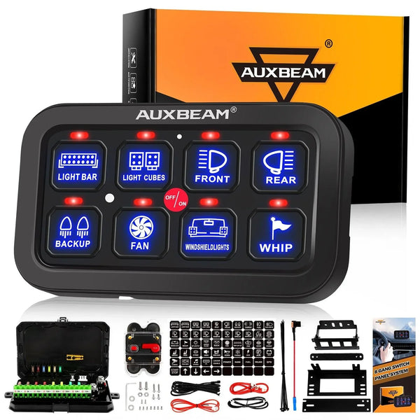 Single Series 8 Gang(BA80) LED Switch Panel Kit Automatic Dimmable Universal(One-Sided Outlet) Blue — Auxbeam product