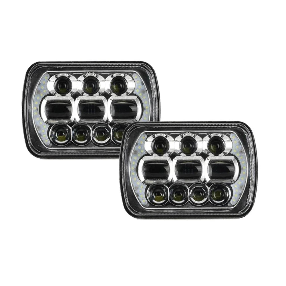 (2pcs/set) 65W 7x6 LED Hi-Lo Beam Headlights with DRL for Toyota Pickup Truck (Black/Chrome) — Auxbeam product