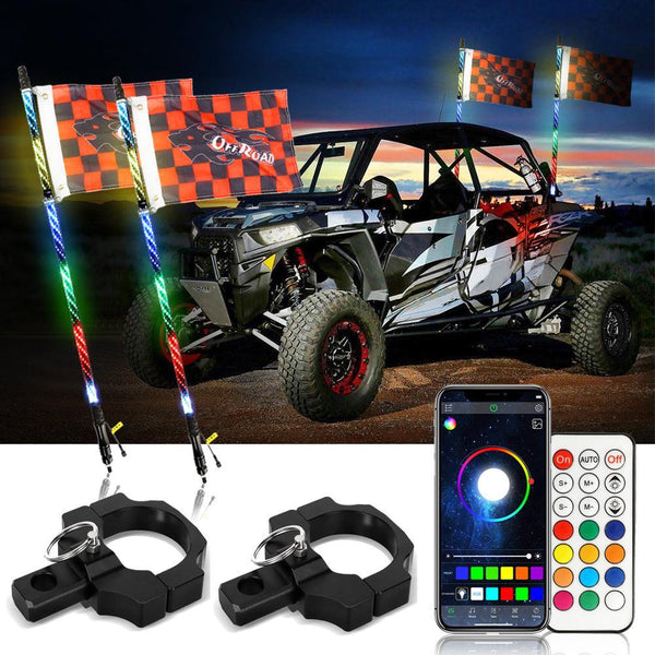3FT/4FT LED RGB Whip Lights with Bluetooth/ Remote Controlled + Whip Light Mounting Brackets for UTV, ATV, Off-road Vehicle — Auxbeam product