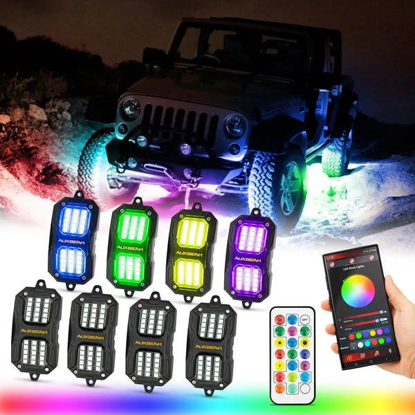 NEW Vibrant Series | 8PCS RGB LED Rock Lights Kit Multicolor Neon Underglow Lights with Bluetooth APP & Remote Control — Auxbeam product