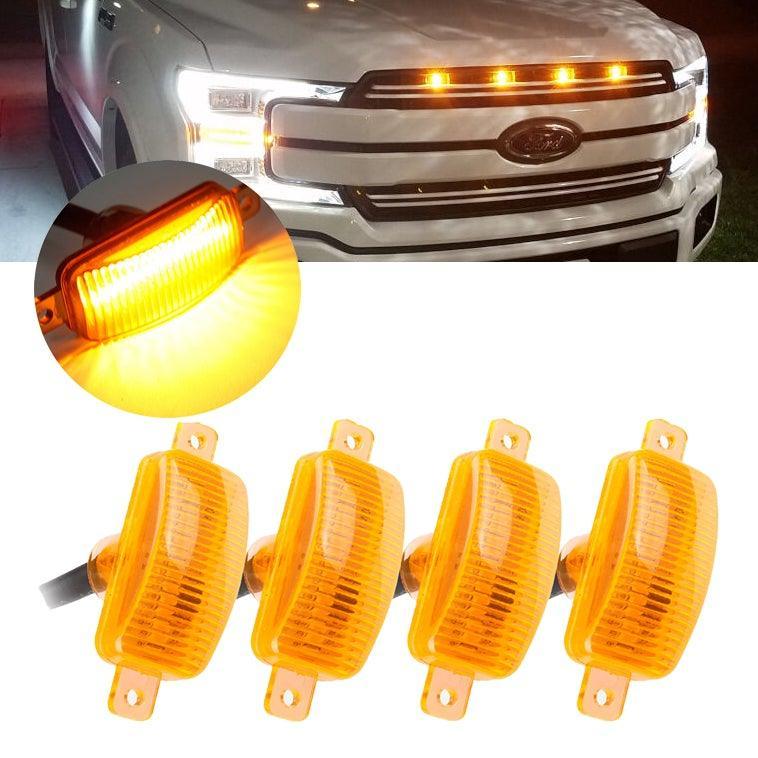 (4pcs/set) LED Front Hood Grille Lights Raptor Style Amber Light Fit for Pickup Truck Off-Road SUV (Amber Shell/ Smoked Shell) — Auxbeam product