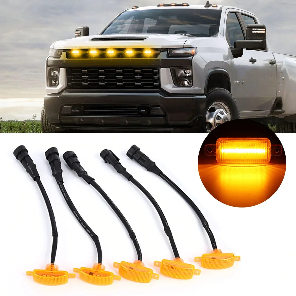 (5pcs/set) LED Front Grille Lights Raptor Style Amber Light Universal Car Modification — Auxbeam product