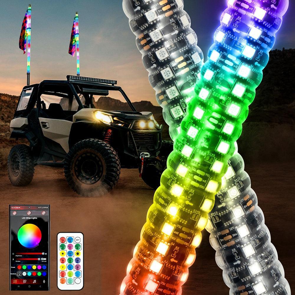 New 3.8FT LED RGB Whip Lights with Turn Signal & Brake Light, Bluetooth APP/ Remote Control — Auxbeam product