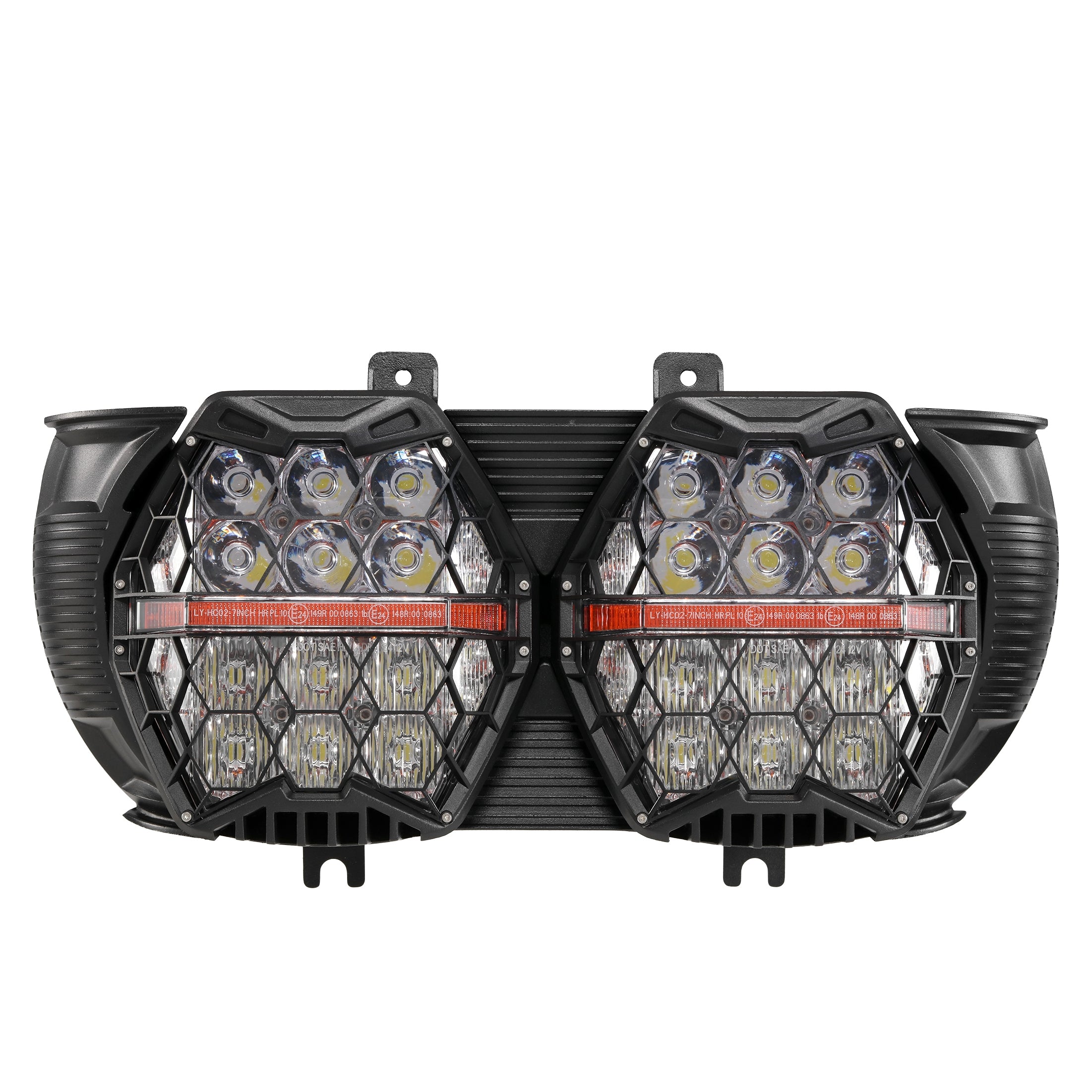 🆕 DOT Motorcycle LED Dual Headlight Assembly Amber DRL High/Low Beam Honeycomb for 2016-2019 Road Glide Ultra Fltru — Auxbeam product