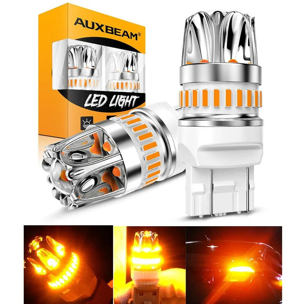 T20 7443 7440 LED Turn Signal Light Rear/Front, Side Maker Light Bulbs 14W 6000LM CAN-Bus Error 3000K Amber Y2 Series | 2 Bulbs — Auxbeam product