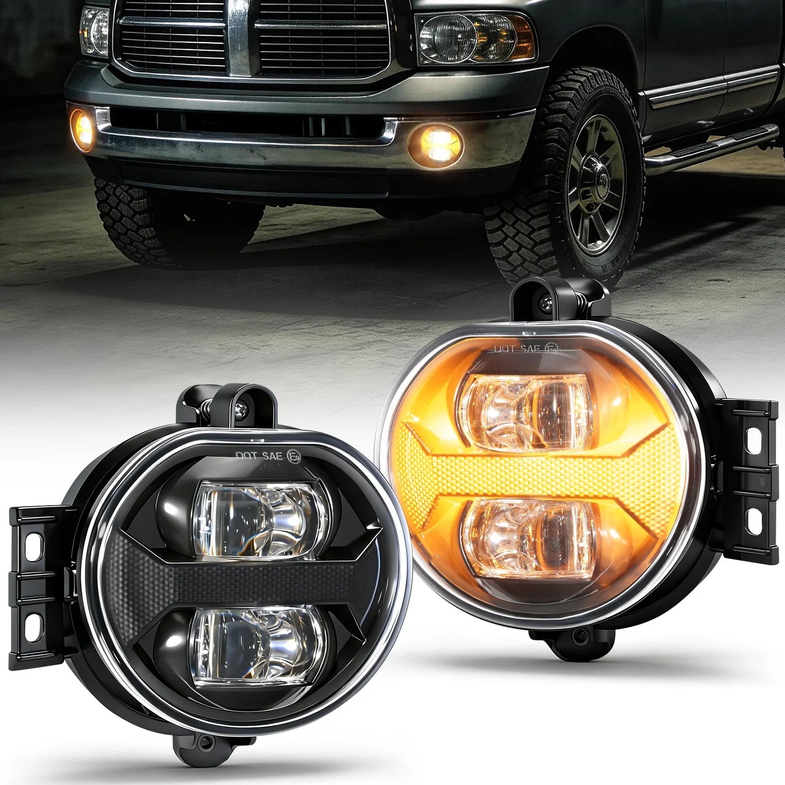 Upgrade 70W LED Fog Lights with Amber DRL for Dodge Ram 1500 2002-2008/Dodge Ram 2500 3500 2003-2009/Durango 2004-2006 — Auxbeam product