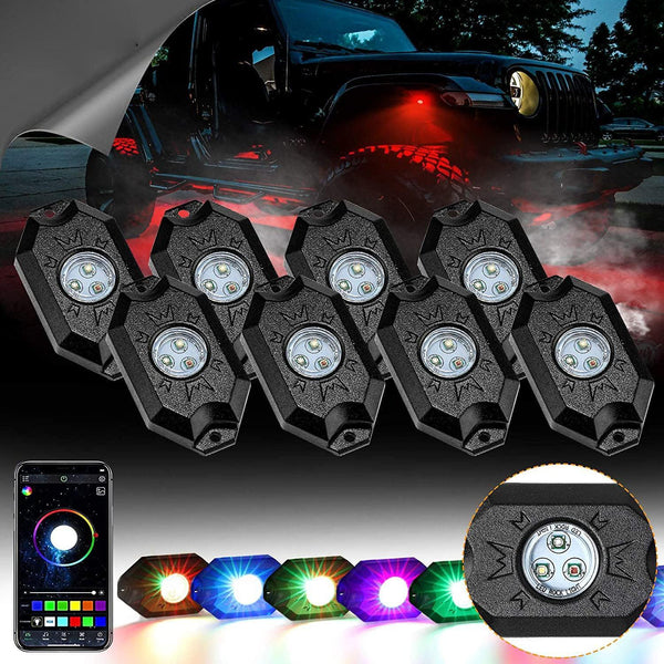 (4Pcs/8Pcs/12Pcs Set) RGB LED Rock Light Set with Bluetooth Controller — Auxbeam product