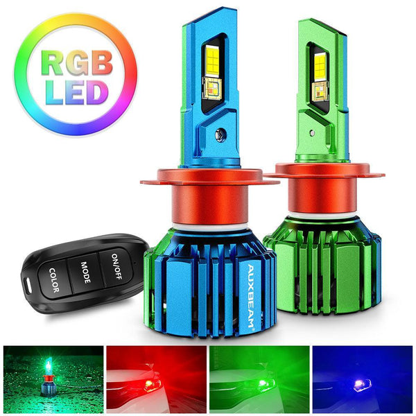 H7 RGB LED Headlight Bulbs/DRL/Fog Light R7 Series 70W 25000LM 6500K Cool White + RGB Remote Control | 2 Bulbs — Auxbeam product