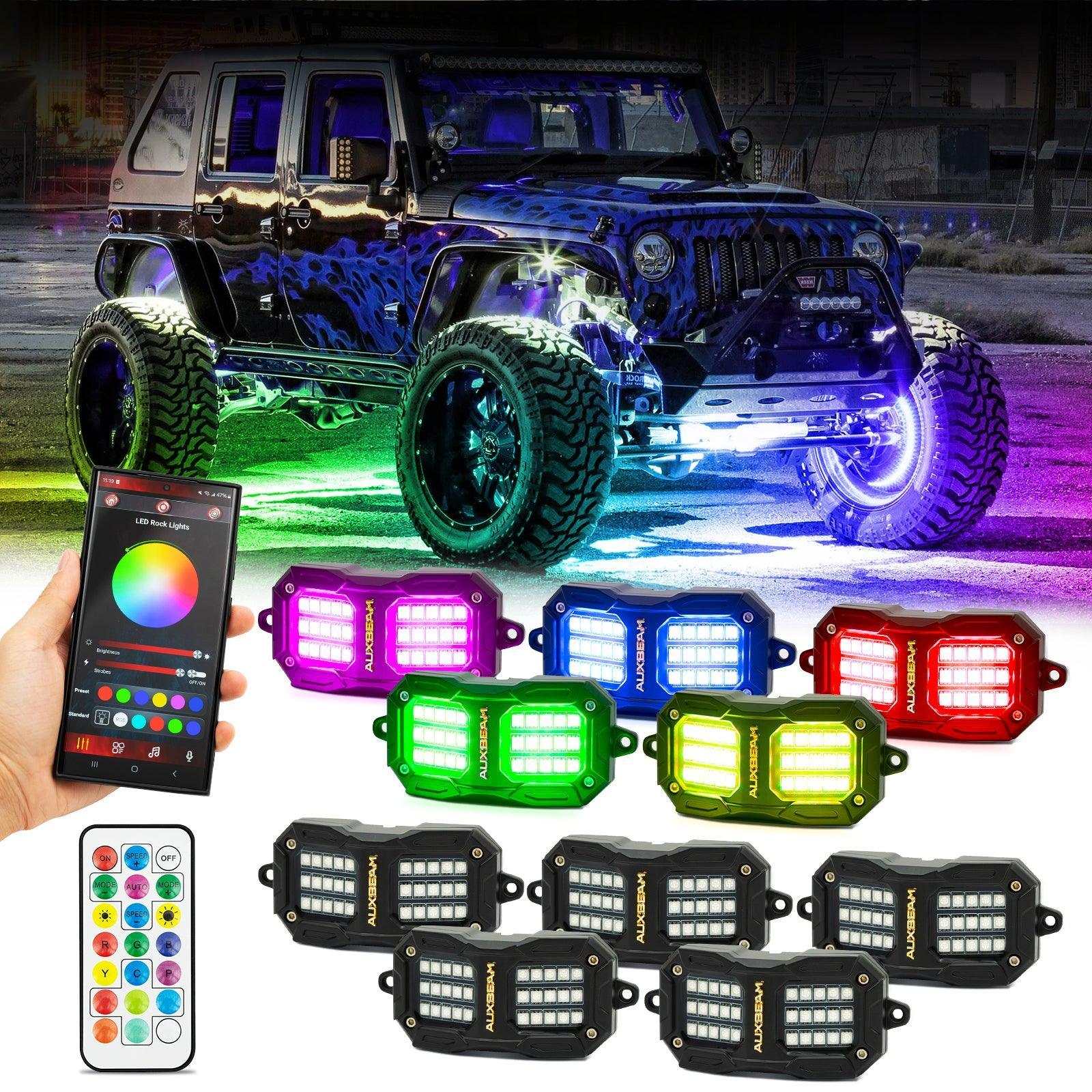 NEW Vibrant Series | 10PCS RGB LED Rock Lights Kit Multicolor Neon Underglow Lights with Bluetooth APP & Remote Control — Auxbeam product