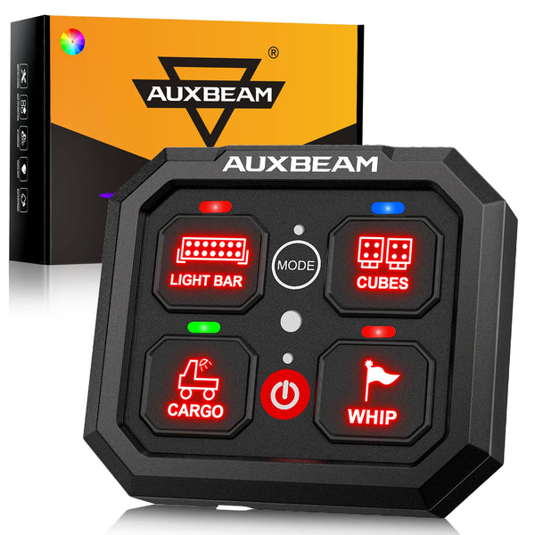 RGB Series 4 Gang (RA40) Switch Panel, Toggle/ Momentary/ Pulsed Mode Supported (One-Sided Outlet) — Auxbeam product