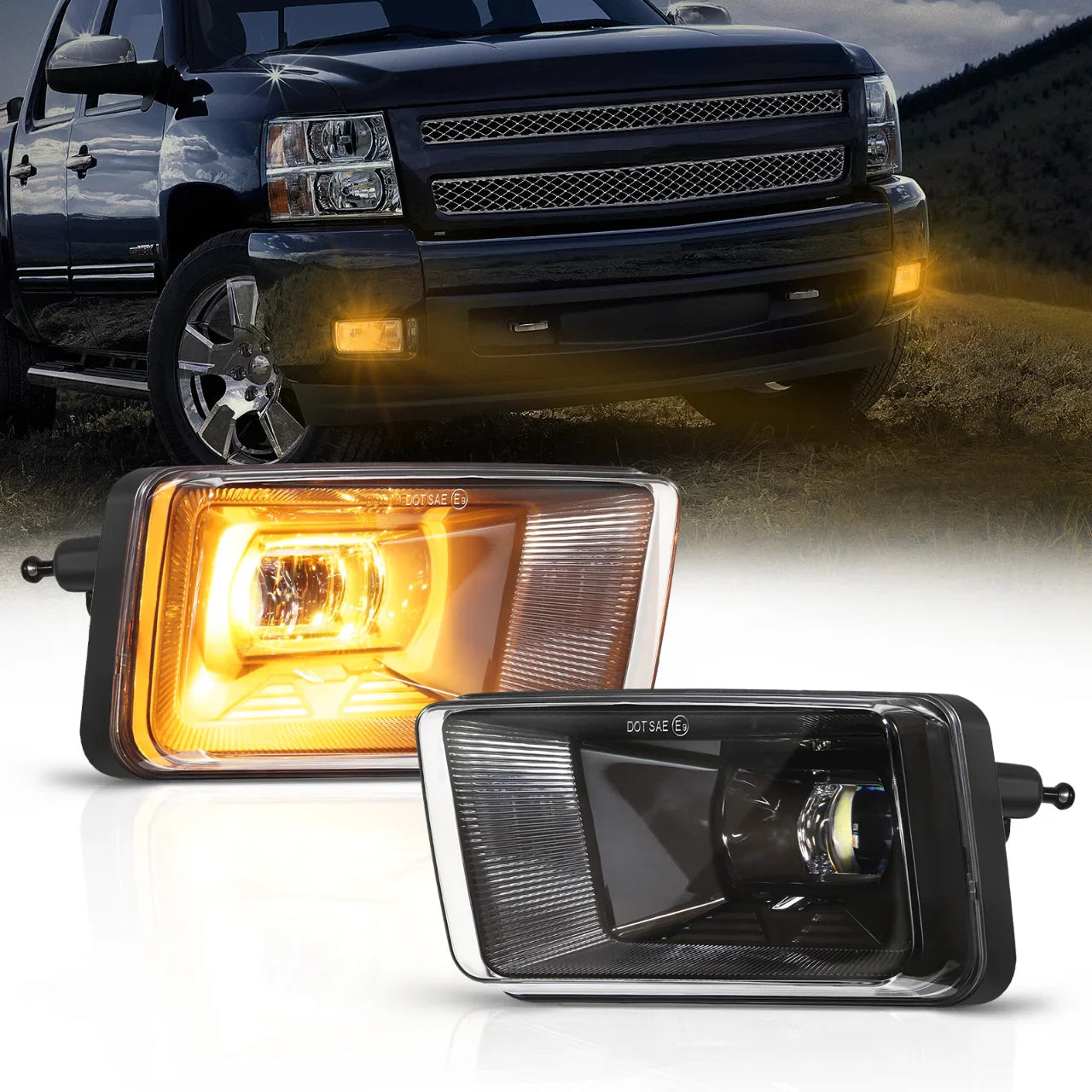 Upgrade 60W LED Fog Lights With Amber Ambient Halo DRL for Chevy Silverado/2008-2014 Suburban Tahoe /2007-2015 Avalanche /2007-2013 GMC Sierra/Yukon — Auxbeam product