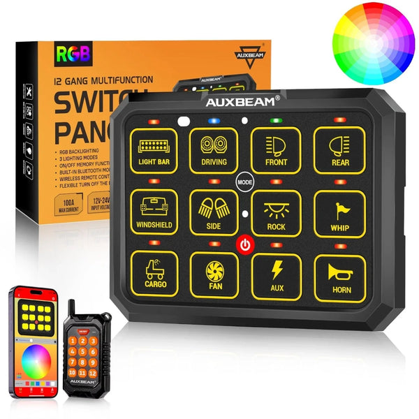 AC Series 8/12 Gang RGB Switch Panel with APP&Remote Control, Toggle/ Momentary/ Pulsed Mode Supported — Auxbeam product