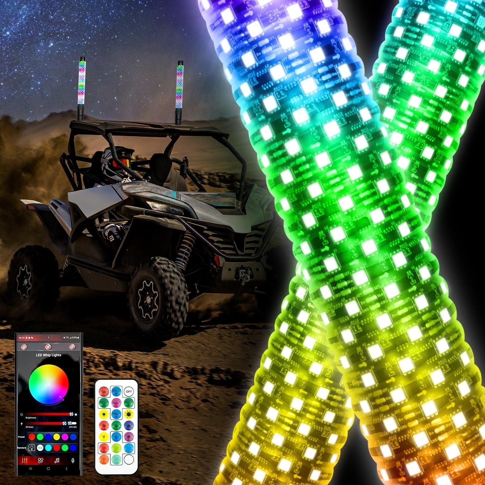 New 1.9FT LED RGB Whip Lights with Turn Signal & Brake Light, Bluetooth APP/ Remote Control — Auxbeam product