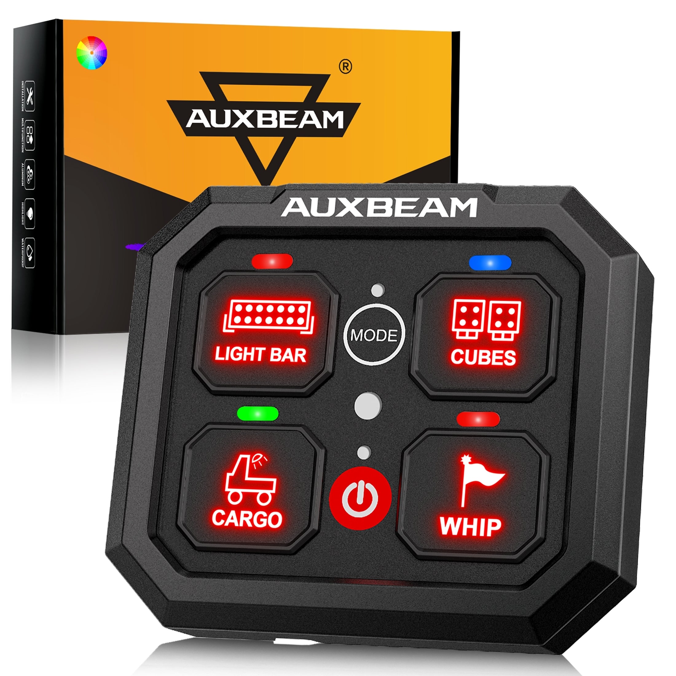 RGB Series 4 Gang (RA40) Switch Panel, Toggle/ Momentary/ Pulsed Mode Supported (One-Sided Outlet) — Auxbeam product